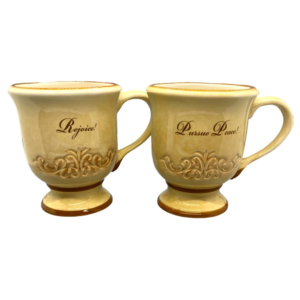 Cracker Barrel Brown and Tan inspirational Coffee Mugs Set